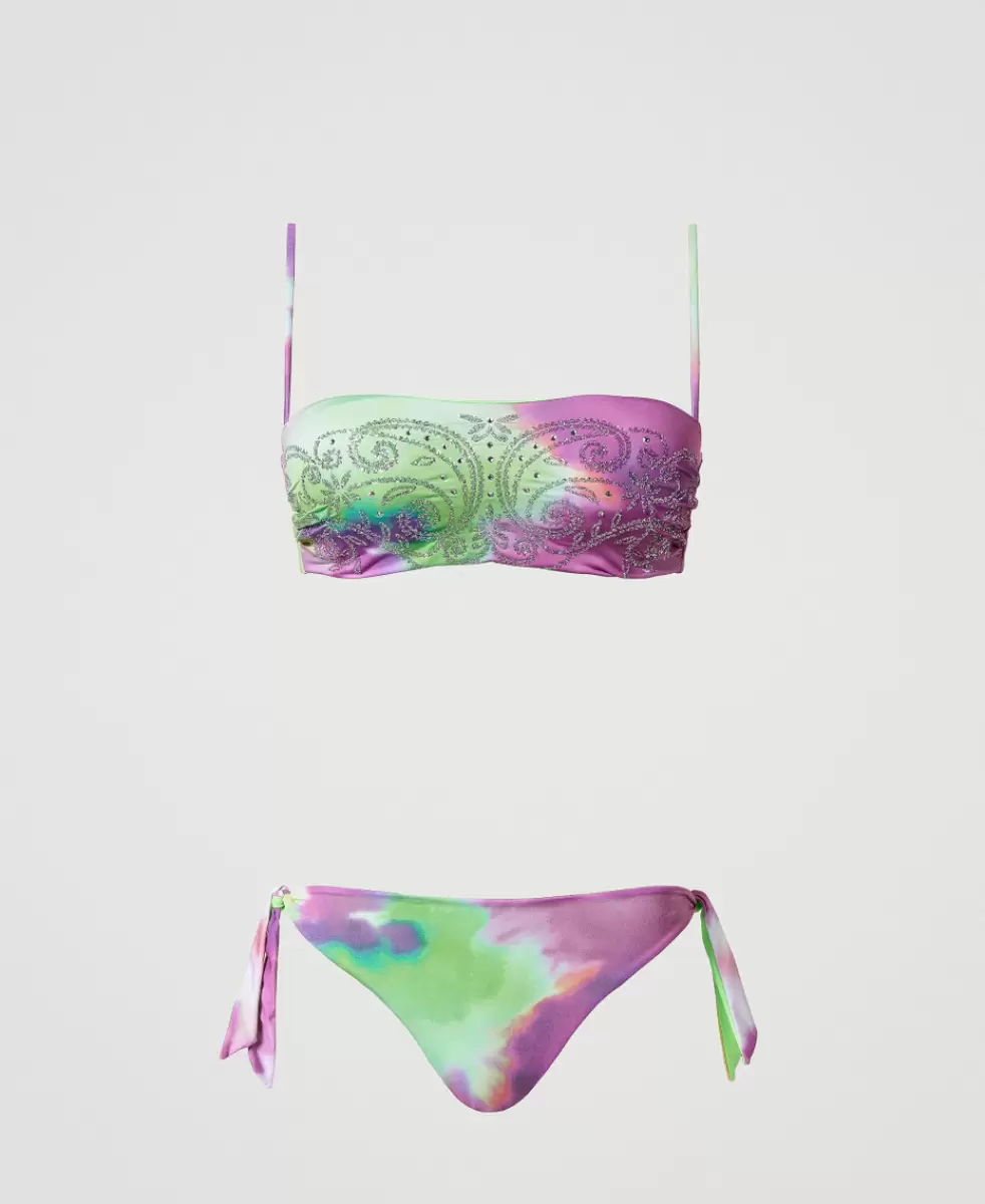 Bikini Print Tie-Dye Multicolor Lime Bandeau-Bikinitop Und Tanga In Tie-Dye-Optik Ware Twinset Damen - 3