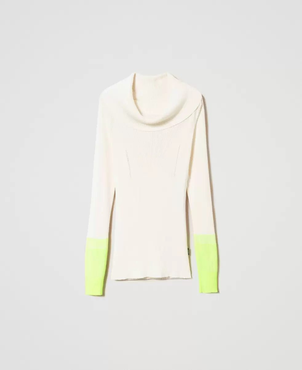 Zweifarbig Schnee / Neongelb Figurbetonter Myfo Pullover Mit Neondetails Bestellung Twinset Pullover Und Cardigans Damen - 1