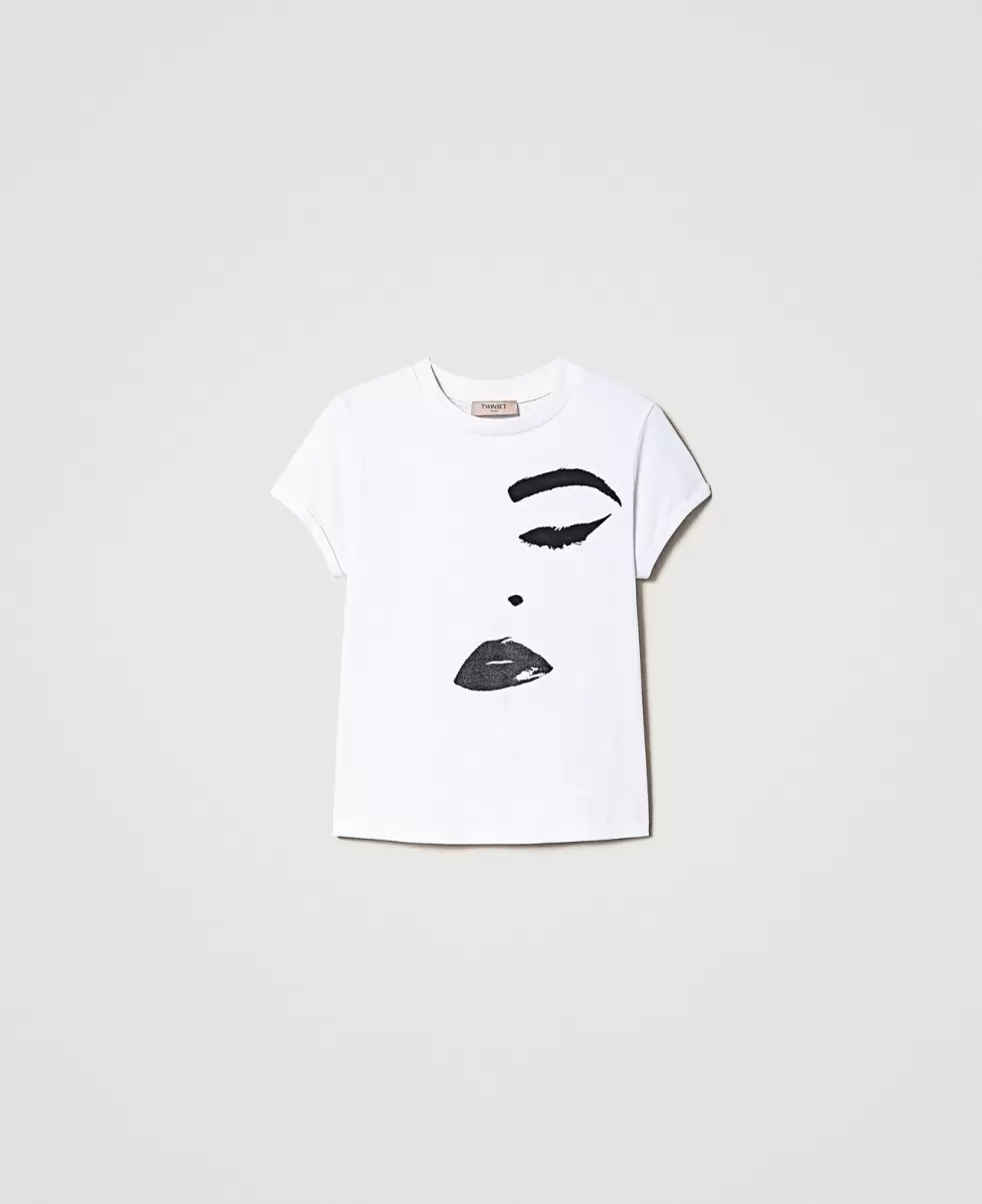 Twinset Damen T-Shirts Und Tops T-Shirt Im Regular-Fit Mit Print Weiß Preisanpassung - 1
