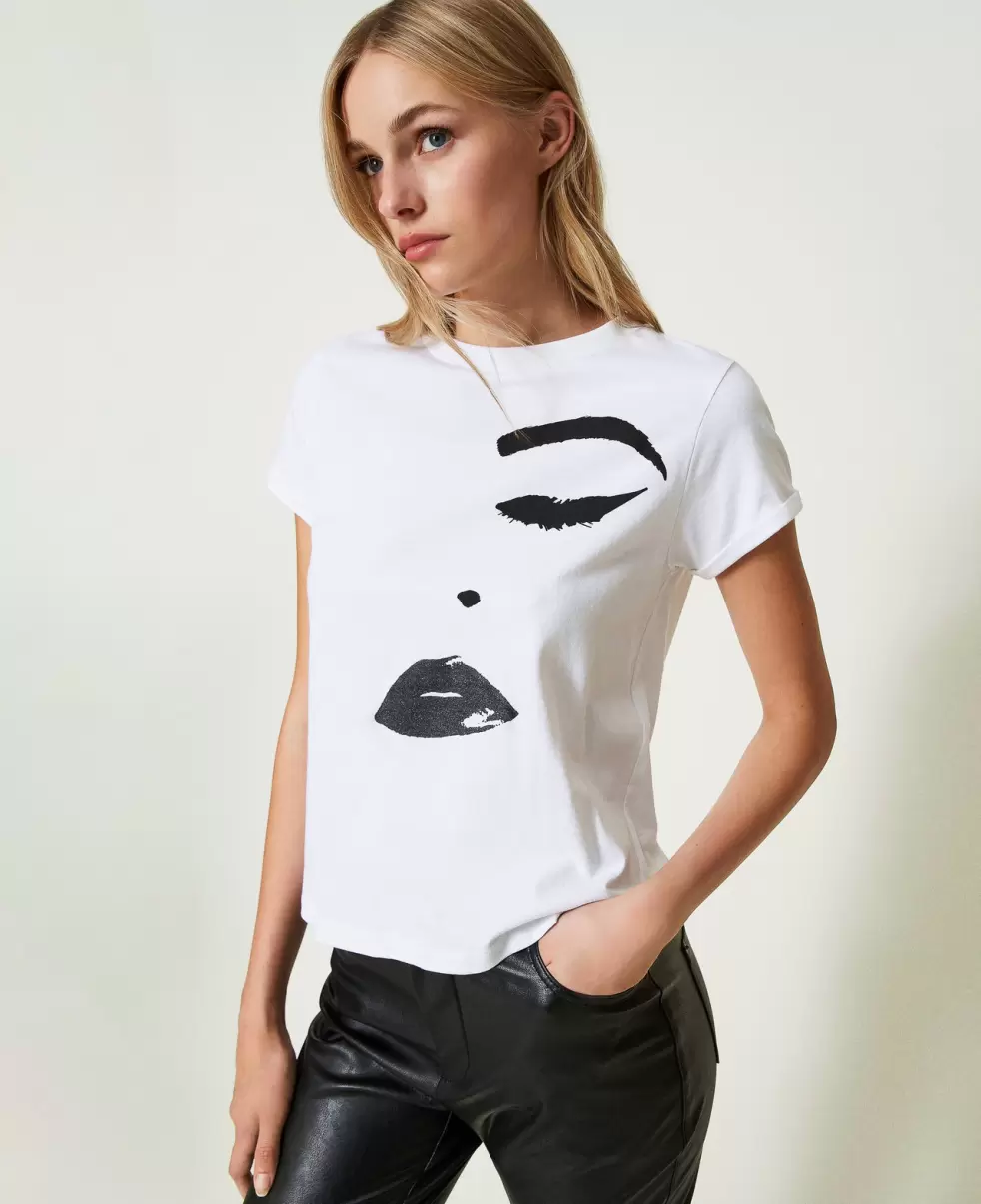 Twinset Damen T-Shirts Und Tops T-Shirt Im Regular-Fit Mit Print Weiß Preisanpassung - 2