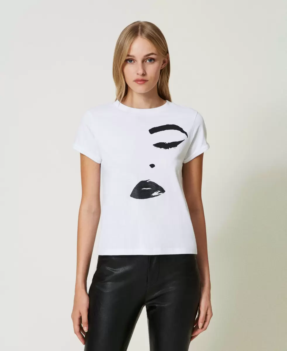 Twinset Damen T-Shirts Und Tops T-Shirt Im Regular-Fit Mit Print Weiß Preisanpassung