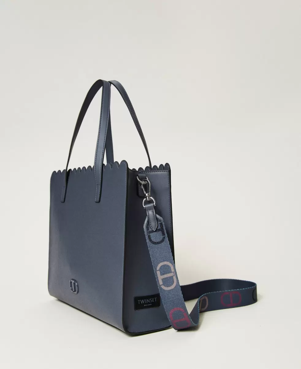 Twinset Neues Produkt Handtaschen Damen Großer Shopper Lacey Mit Wellenrand Blaugrau - 1