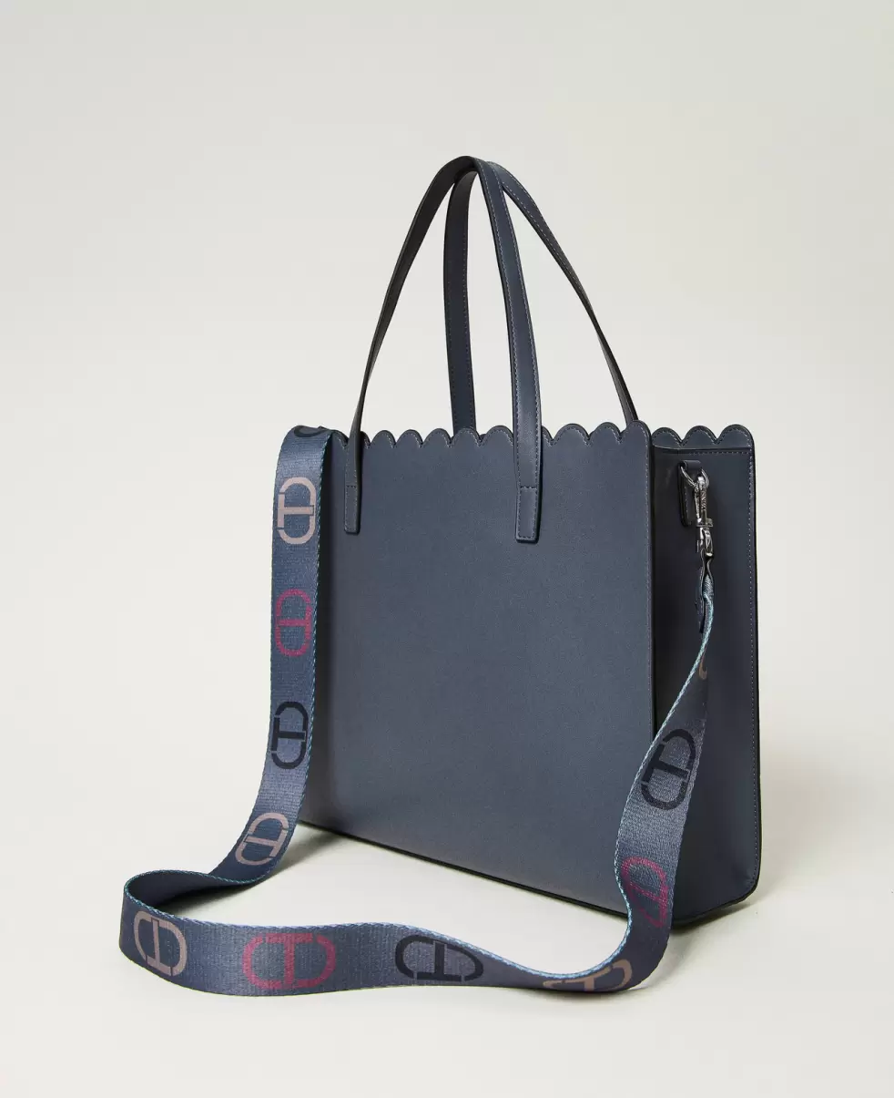 Twinset Neues Produkt Handtaschen Damen Großer Shopper Lacey Mit Wellenrand Blaugrau - 2