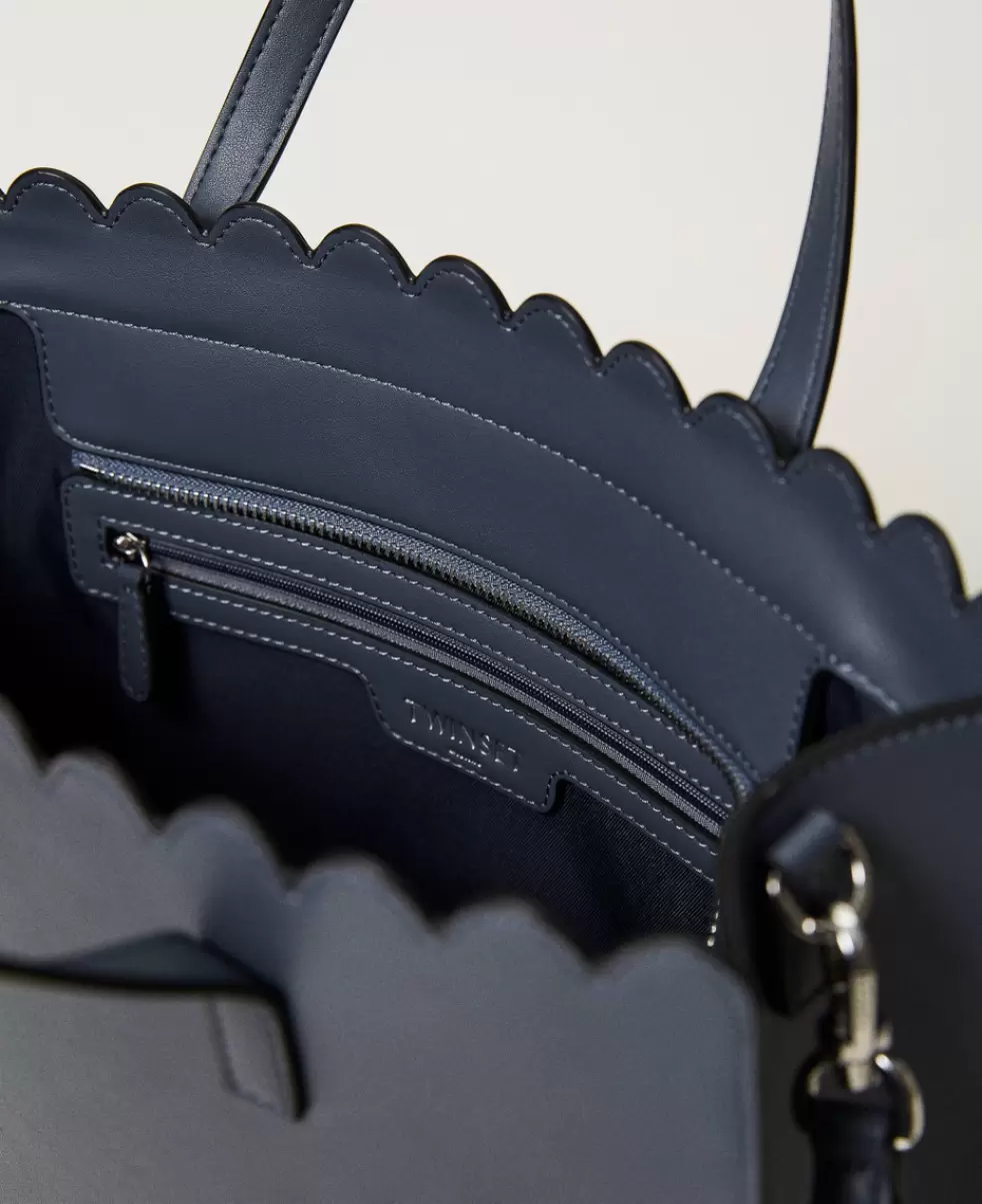 Twinset Neues Produkt Handtaschen Damen Großer Shopper Lacey Mit Wellenrand Blaugrau - 3