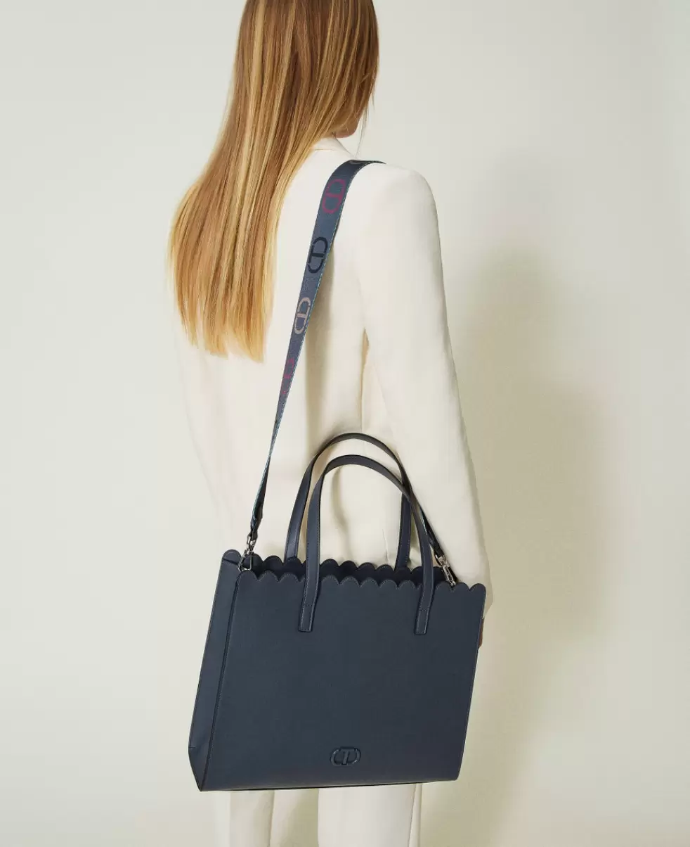 Twinset Neues Produkt Handtaschen Damen Großer Shopper Lacey Mit Wellenrand Blaugrau - 4