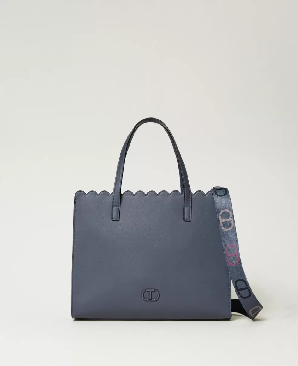 Twinset Neues Produkt Handtaschen Damen Großer Shopper Lacey Mit Wellenrand Blaugrau