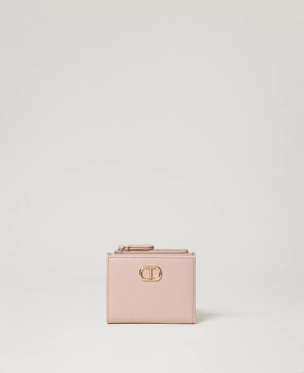 Damen Twinset Misty Pink Geldbörsen Und Schlüsselanhänger Portemonnaie Mit Reißverschluss Und Oval T Ergonomie