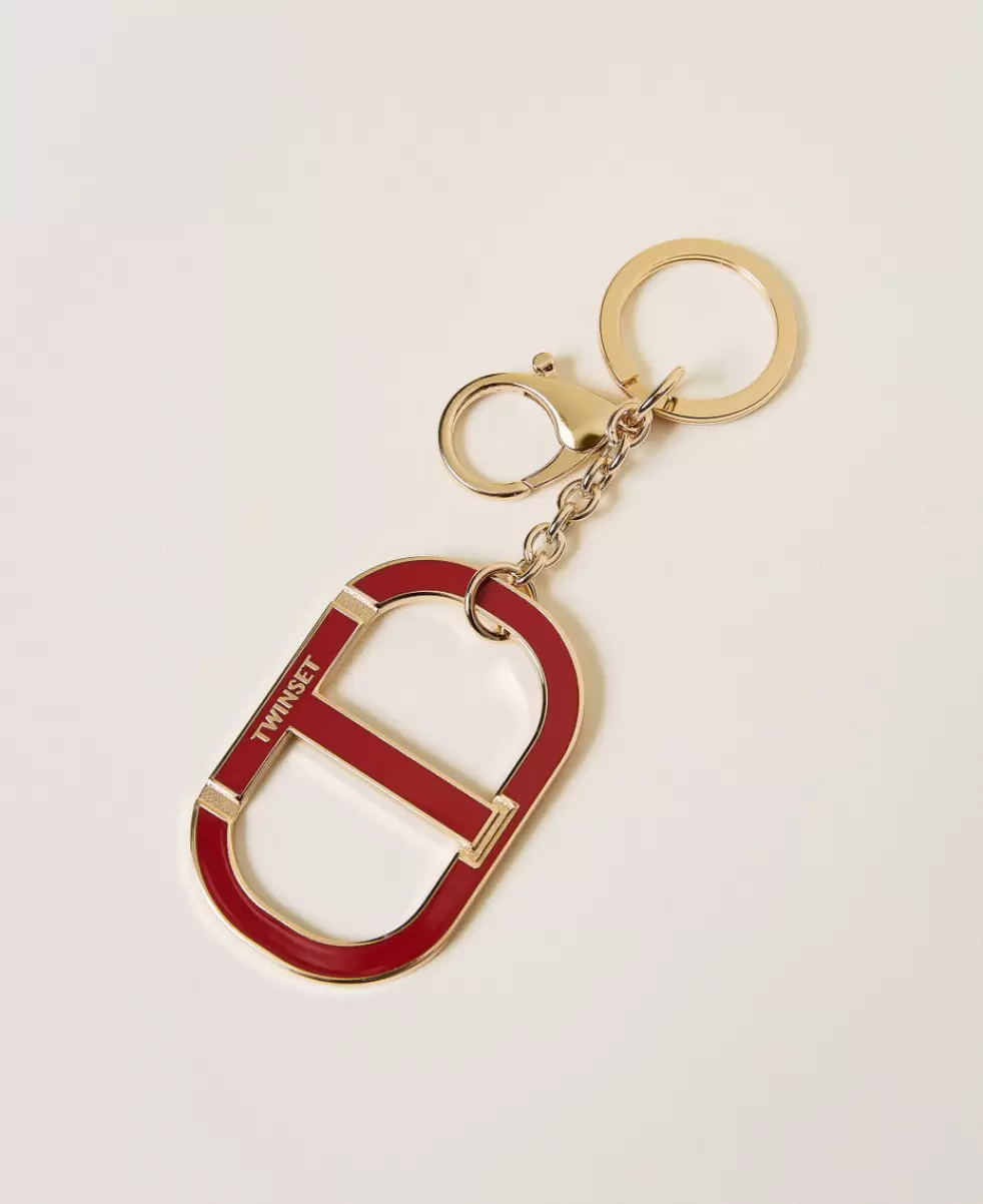 Das Günstigste Damen Twinset Rot Mohn Geldbörsen Und Schlüsselanhänger Schlüsselanhänger Mit Lackiertem Oval T-Logo
