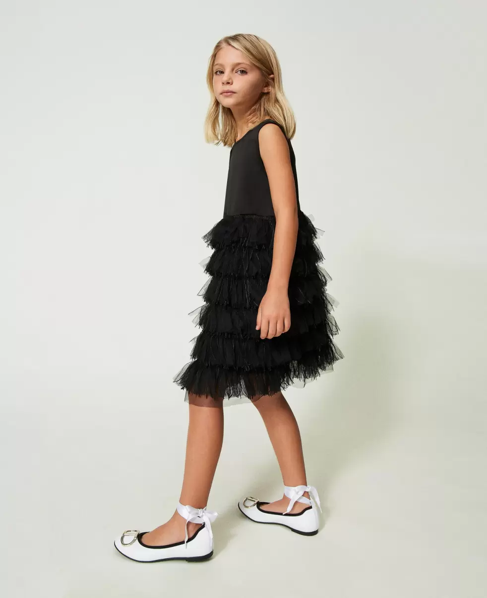 Schwarz Twinset Neues Produkt Mädchen Kurzes Kleid Aus Duchesse Und Tüll Kleider - 1