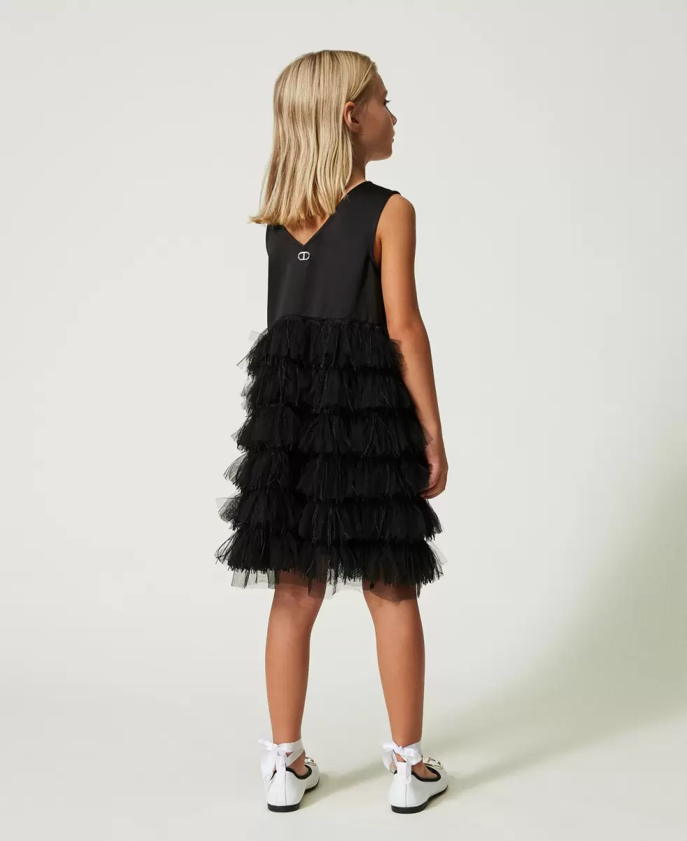 Schwarz Twinset Neues Produkt Mädchen Kurzes Kleid Aus Duchesse Und Tüll Kleider - 2