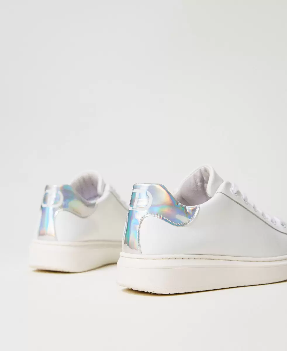 Zweifarbig Lucent White / Changierend Stilvoll Twinset Ledersneaker Mit Irisierendem Detail Mädchen Schuhe - 2