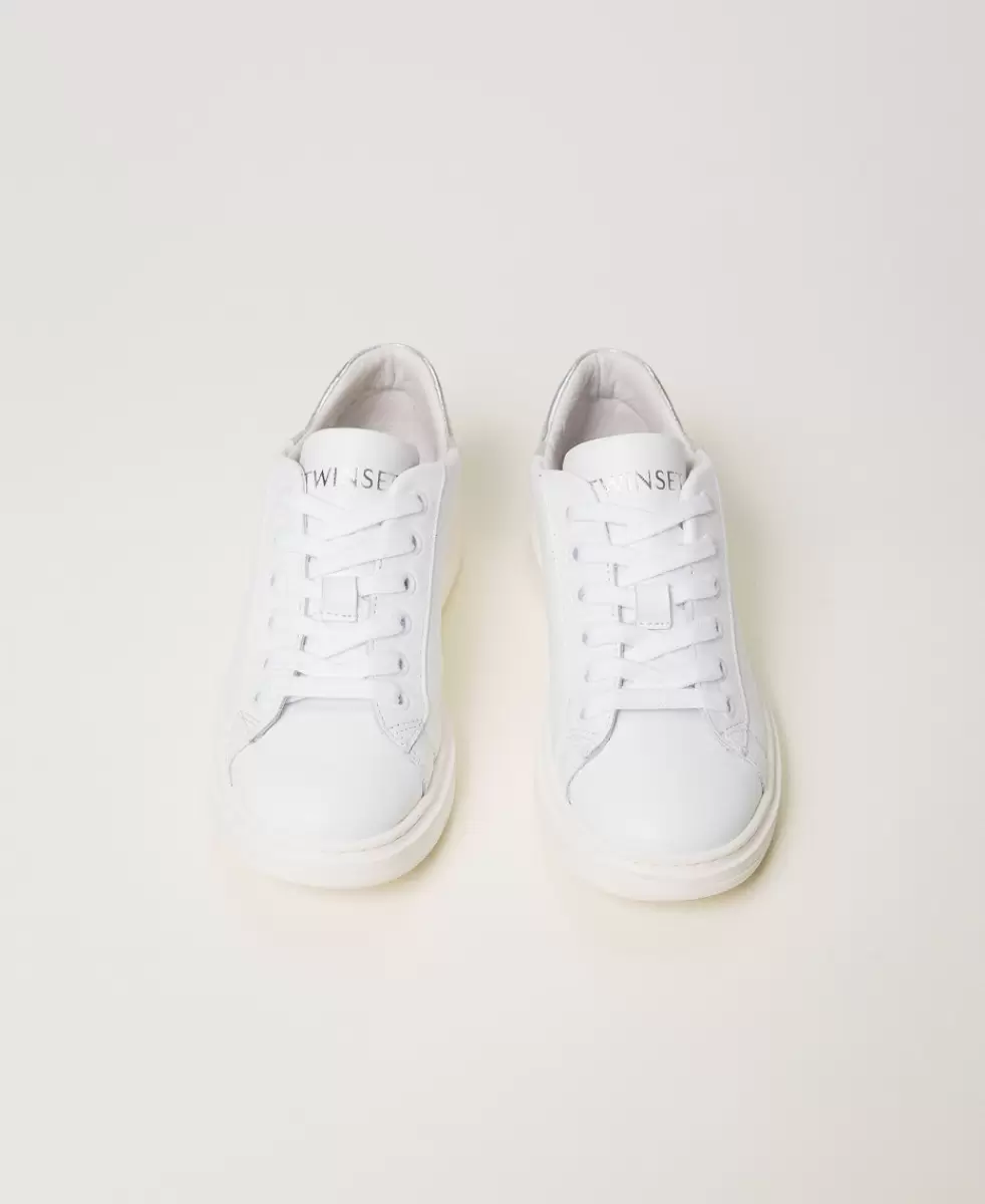 Zweifarbig Lucent White / Changierend Stilvoll Twinset Ledersneaker Mit Irisierendem Detail Mädchen Schuhe - 3