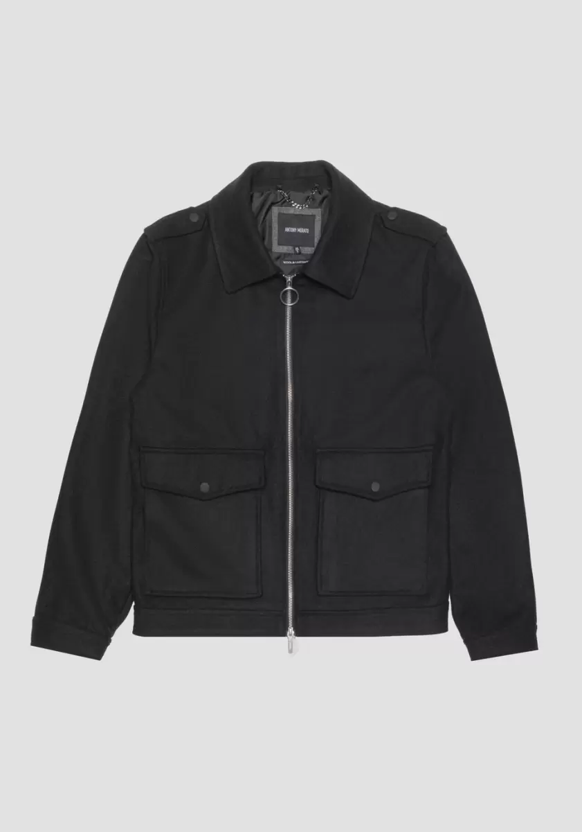 Herren Schwarz Jacke Regular Fit Aus Kaschmir-Wollmischung Mit Hemdkragen Jacken Und Mäntel Antony Morato - 3