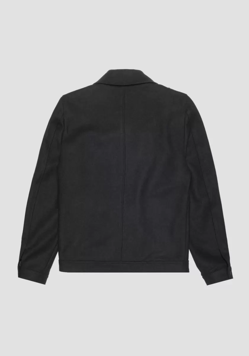 Herren Schwarz Jacke Regular Fit Aus Kaschmir-Wollmischung Mit Hemdkragen Jacken Und Mäntel Antony Morato - 4