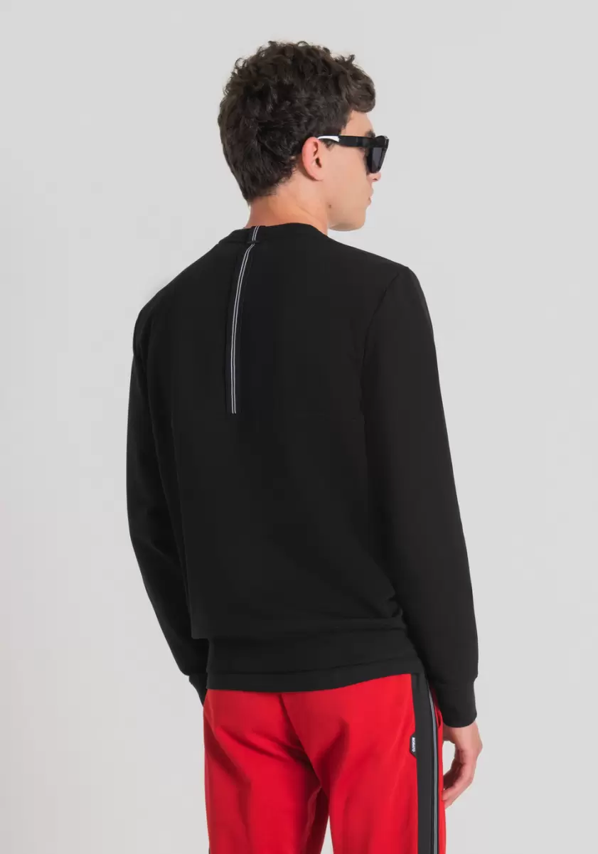 Schwarz Herren Sweatshirts Antony Morato Sweatshirt Slim Fit Aus Weicher Stretch-Baumwolle Mit Kontrastierendem Gummiertem Logo-Print - 1
