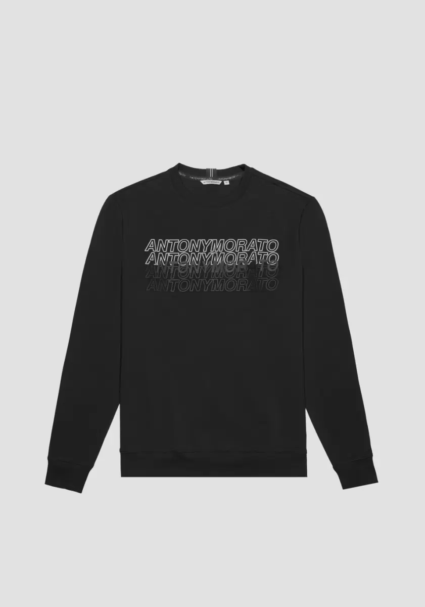 Schwarz Herren Sweatshirts Antony Morato Sweatshirt Slim Fit Aus Weicher Stretch-Baumwolle Mit Kontrastierendem Gummiertem Logo-Print - 3
