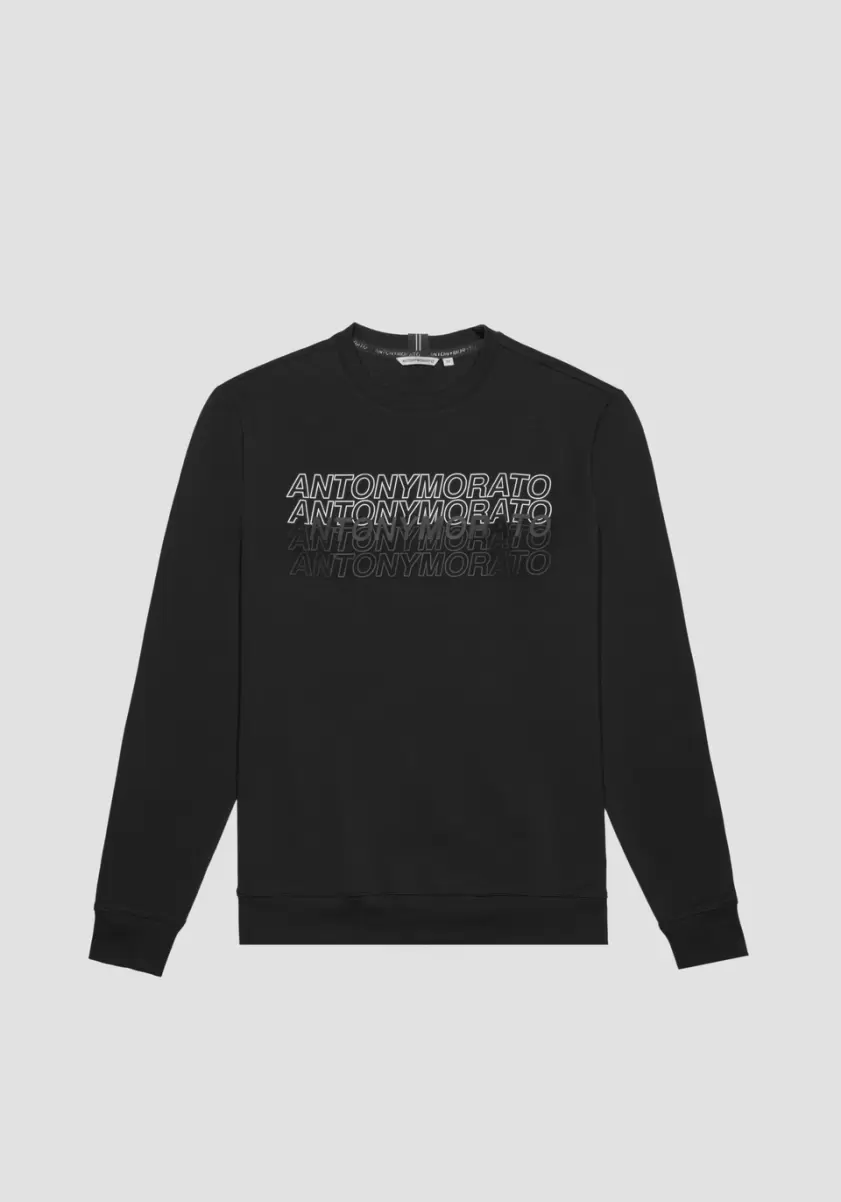 Schwarz Herren Sweatshirts Antony Morato Sweatshirt Slim Fit Aus Weicher Stretch-Baumwolle Mit Kontrastierendem Gummiertem Logo-Print - 4