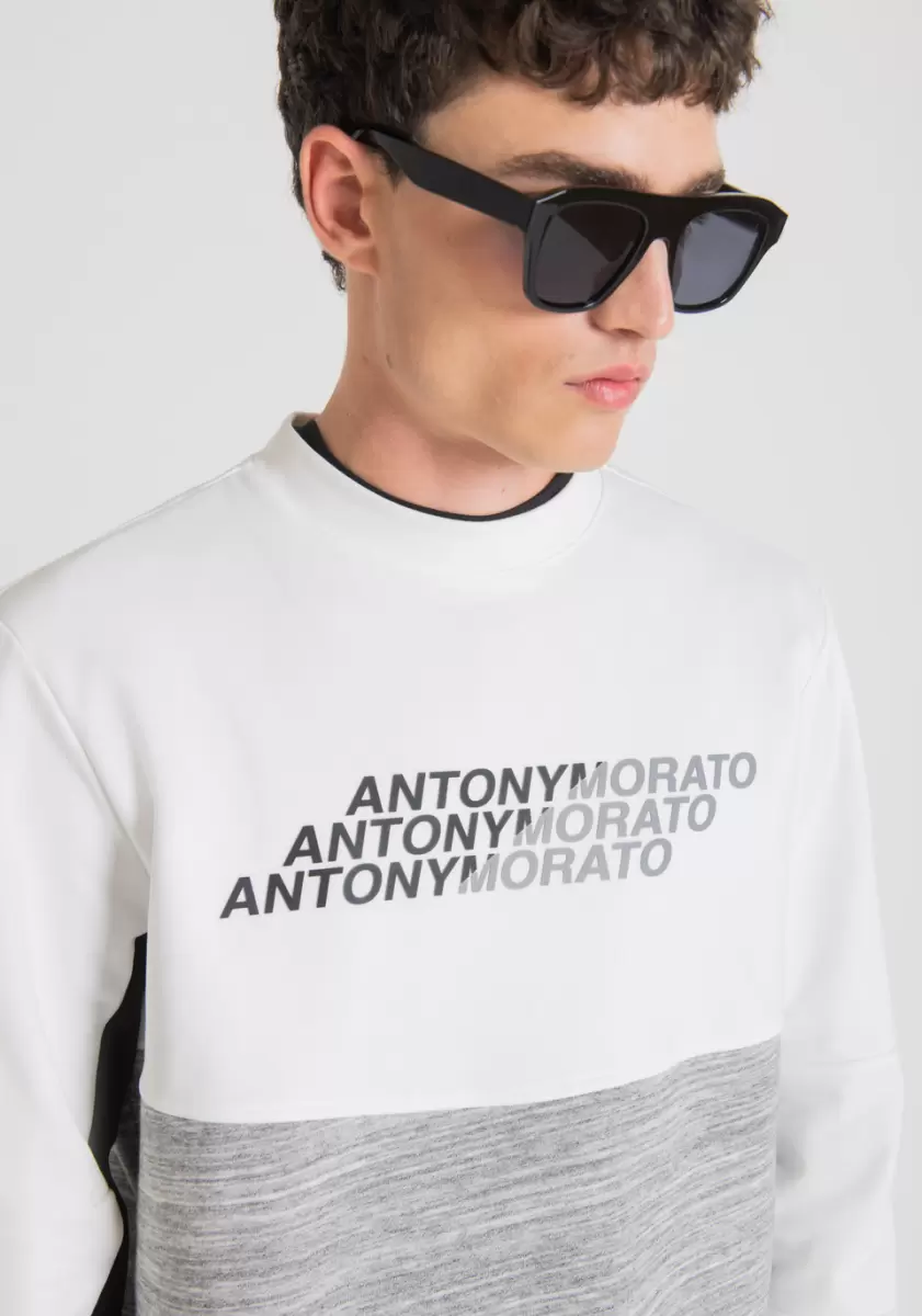 Antony Morato Sweatshirt Regular Fit Aus Baumwoll-Mischgewebe Mit Gummiertem Logo-Print Herren Creme Sweatshirts - 1