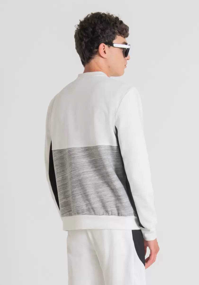 Antony Morato Sweatshirt Regular Fit Aus Baumwoll-Mischgewebe Mit Gummiertem Logo-Print Herren Creme Sweatshirts - 2