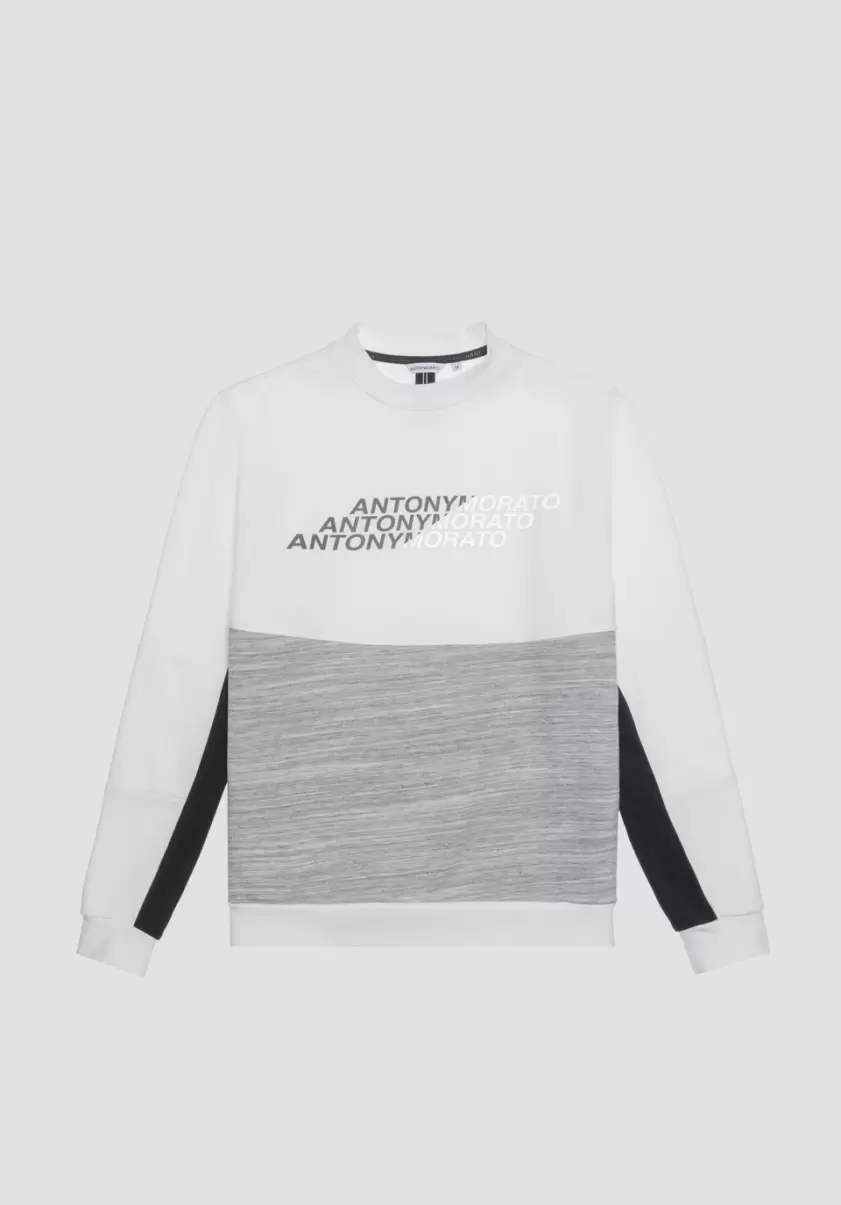 Antony Morato Sweatshirt Regular Fit Aus Baumwoll-Mischgewebe Mit Gummiertem Logo-Print Herren Creme Sweatshirts - 3