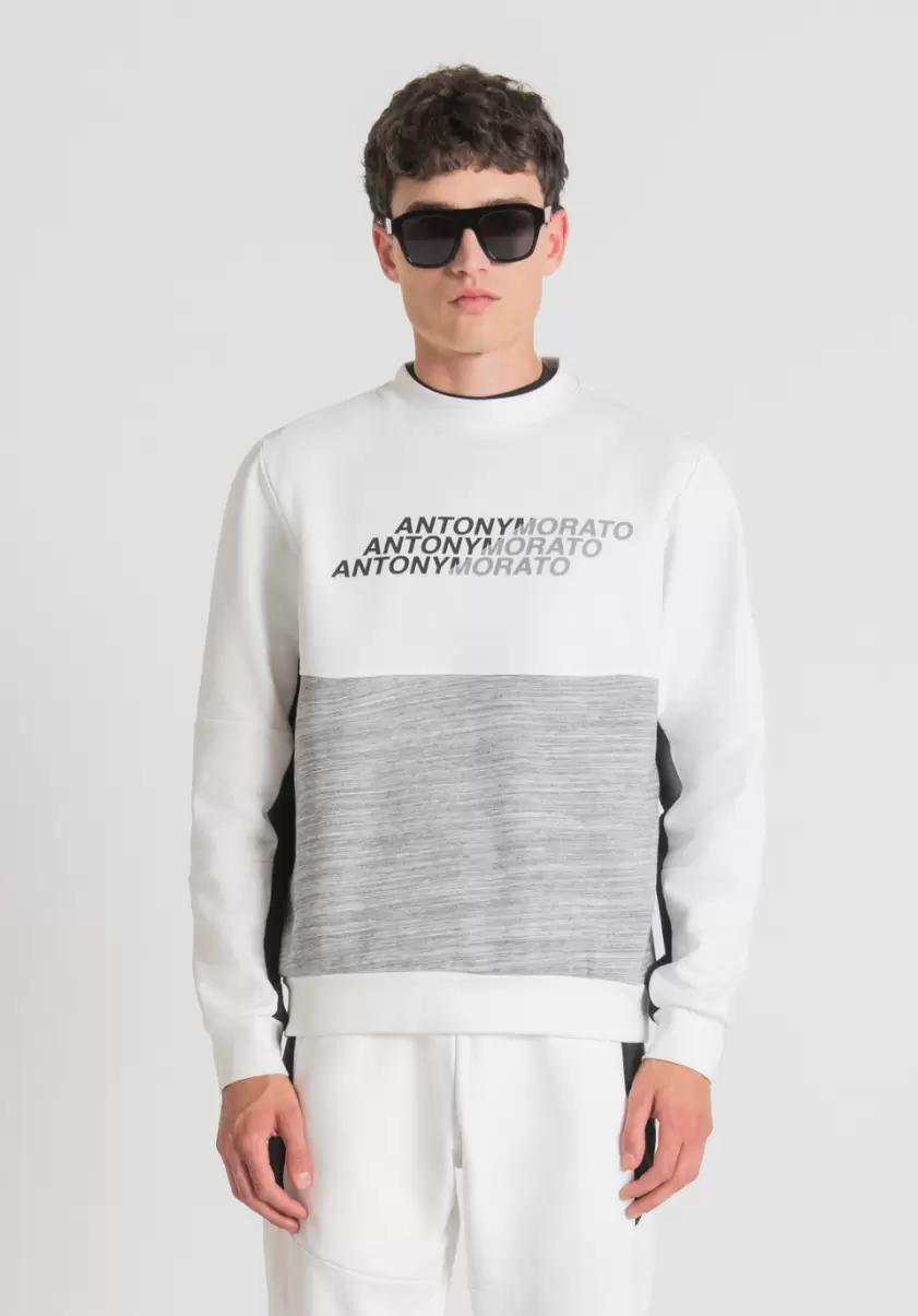 Antony Morato Sweatshirt Regular Fit Aus Baumwoll-Mischgewebe Mit Gummiertem Logo-Print Herren Creme Sweatshirts
