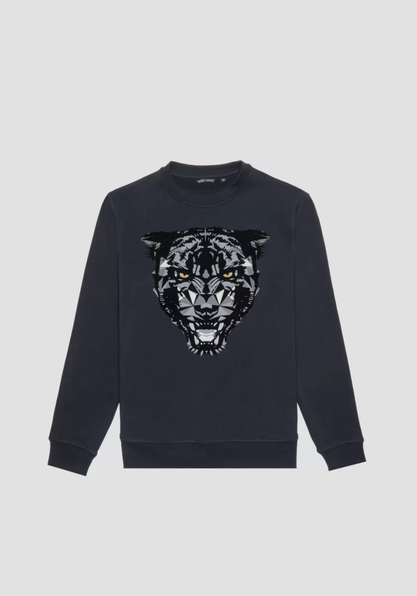 Sweatshirt Regular Fit Aus Baumwoll-Mischgewebe Mit Panther-Print Blue Ink Antony Morato Herren Sweatshirts - 3