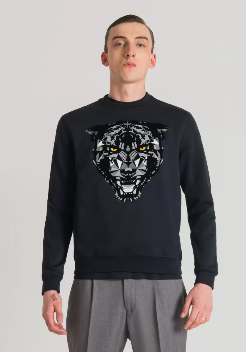 Sweatshirt Regular Fit Aus Baumwoll-Mischgewebe Mit Panther-Print Blue Ink Antony Morato Herren Sweatshirts