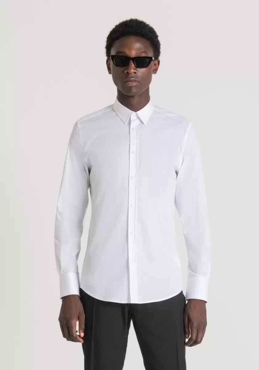 Antony Morato Weiß Hemden Hemd Super Slim Fit „Milano“ Aus Kühlem Baumwoll-Popeline Aus Stretch-Mischgewebe Herren