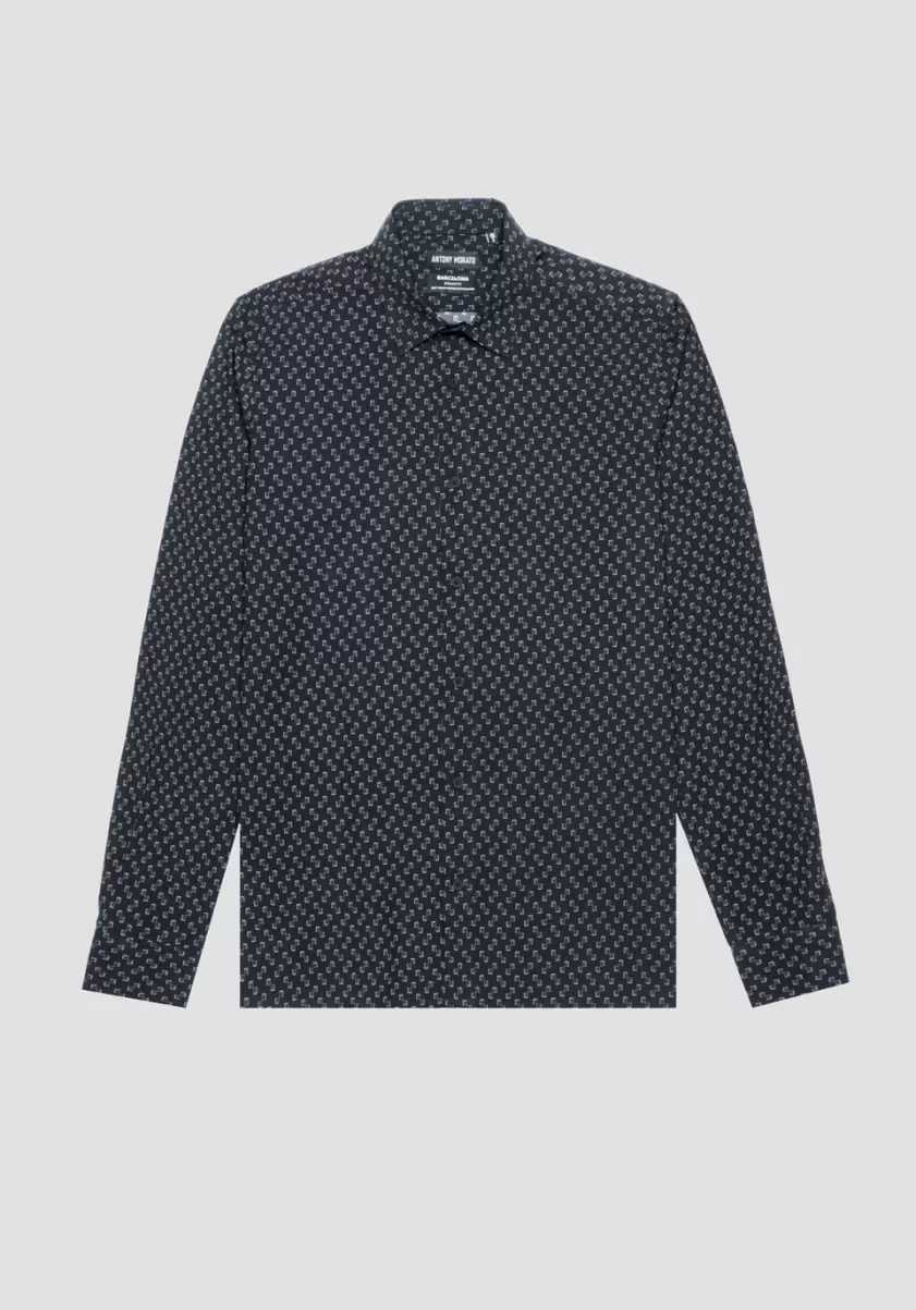 Hemd Regular Fit „Barcelona“ Aus Baumwoll-Mischgewebe Mit Print Herren Antony Morato Zement Hemden - 3