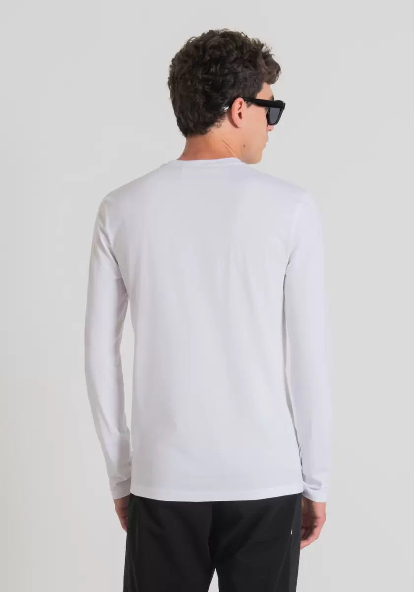 T-Shirts Und Polo Antony Morato Herren Weiß T-Shirt Super Slim Fit Mit Langen Ärmeln Aus Baumwollstretch Mit Gummiertem Logo-Print - 2