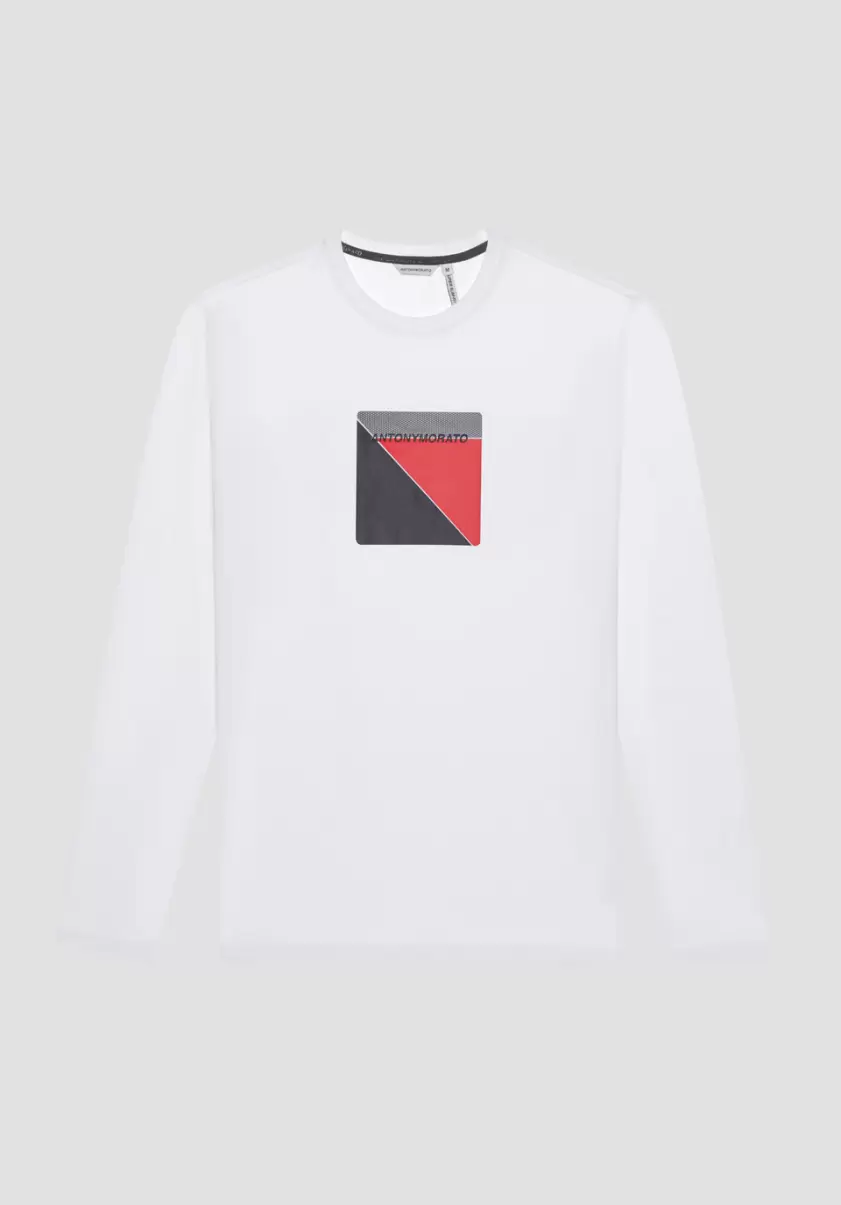 T-Shirts Und Polo Antony Morato Herren Weiß T-Shirt Super Slim Fit Mit Langen Ärmeln Aus Baumwollstretch Mit Gummiertem Logo-Print - 4