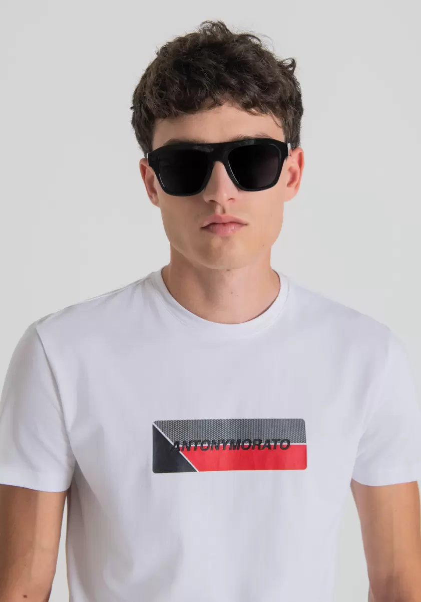 Weiß T-Shirts Und Polo Herren T-Shirt Super Slim Fit Aus Baumwollstretch Mit Logo-Print Antony Morato - 1