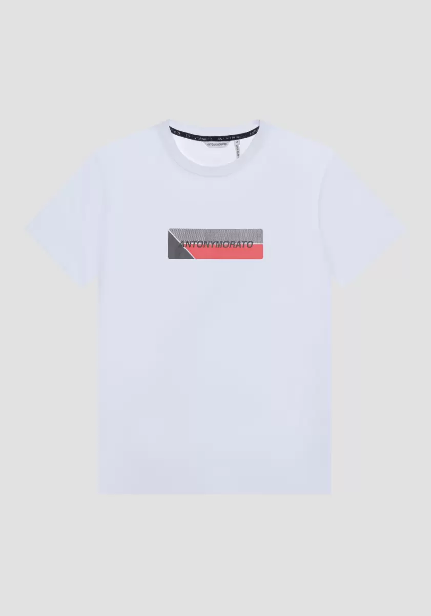 Weiß T-Shirts Und Polo Herren T-Shirt Super Slim Fit Aus Baumwollstretch Mit Logo-Print Antony Morato - 4