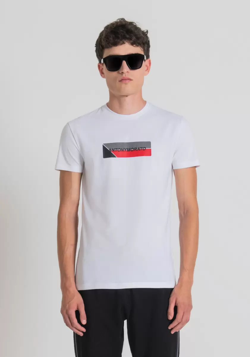 Weiß T-Shirts Und Polo Herren T-Shirt Super Slim Fit Aus Baumwollstretch Mit Logo-Print Antony Morato