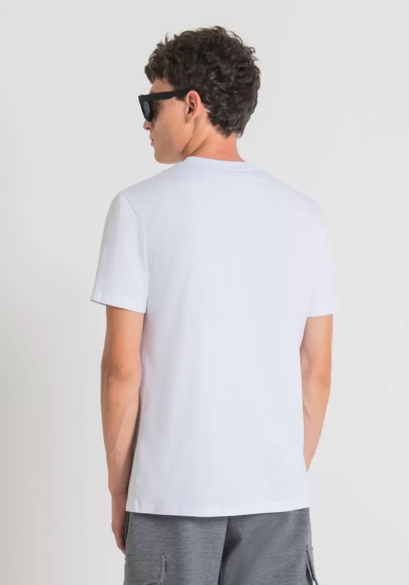 Herren T-Shirts Und Polo T-Shirt Slim Fit Aus 100 % Baumwolle Mit Logo-Print In Gummi-Optik Weiß Antony Morato - 2