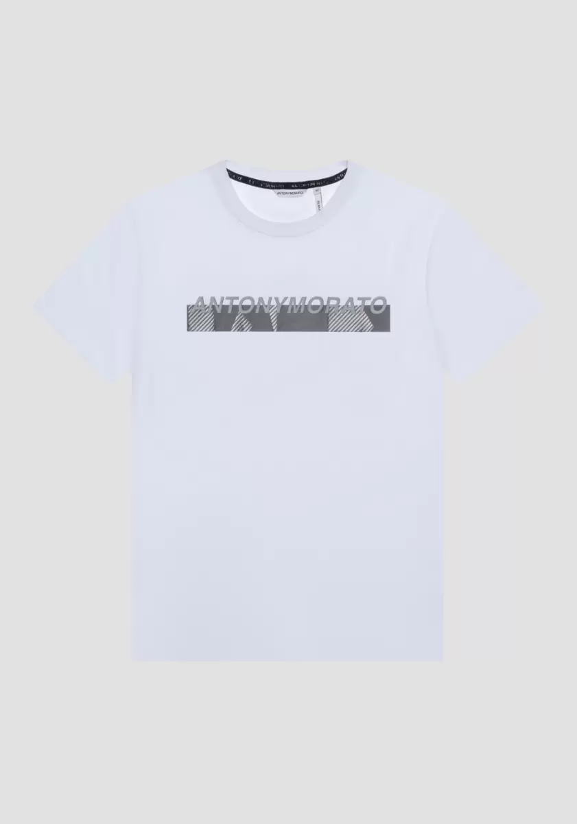 Herren T-Shirts Und Polo T-Shirt Slim Fit Aus 100 % Baumwolle Mit Logo-Print In Gummi-Optik Weiß Antony Morato - 3