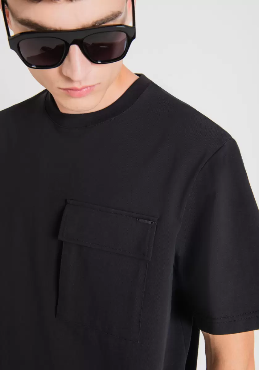 Herren Antony Morato T-Shirt Oversize Aus Reiner Baumwolle Mit Brusttasche Auf Der Linken Seite T-Shirts Und Polo Schwarz - 2
