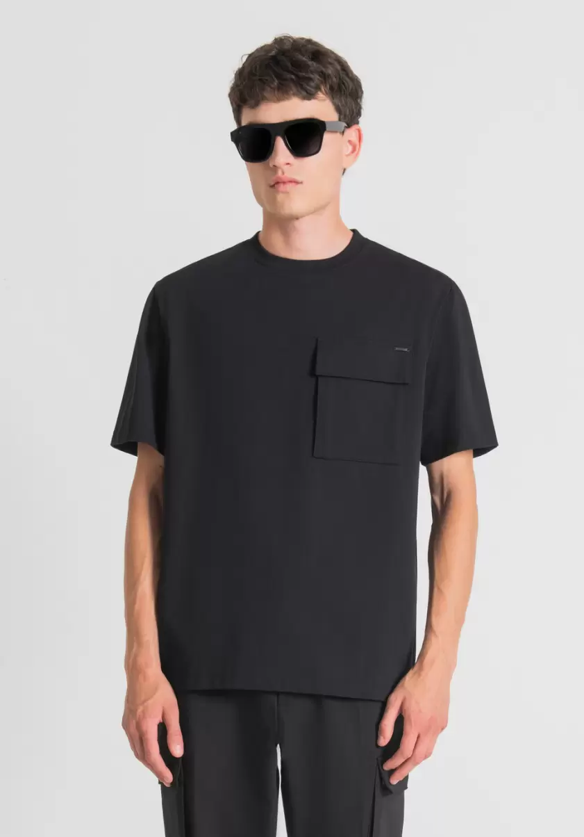 Herren Antony Morato T-Shirt Oversize Aus Reiner Baumwolle Mit Brusttasche Auf Der Linken Seite T-Shirts Und Polo Schwarz