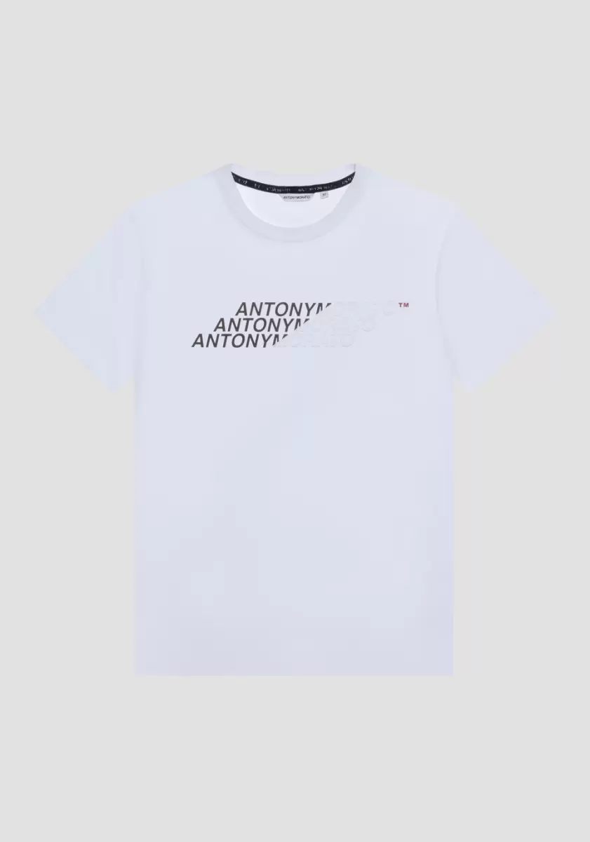 T-Shirt Regular Fit Aus Baumwolle Mit Gummiertem Logo-Print T-Shirts Und Polo Herren Creme Antony Morato - 2