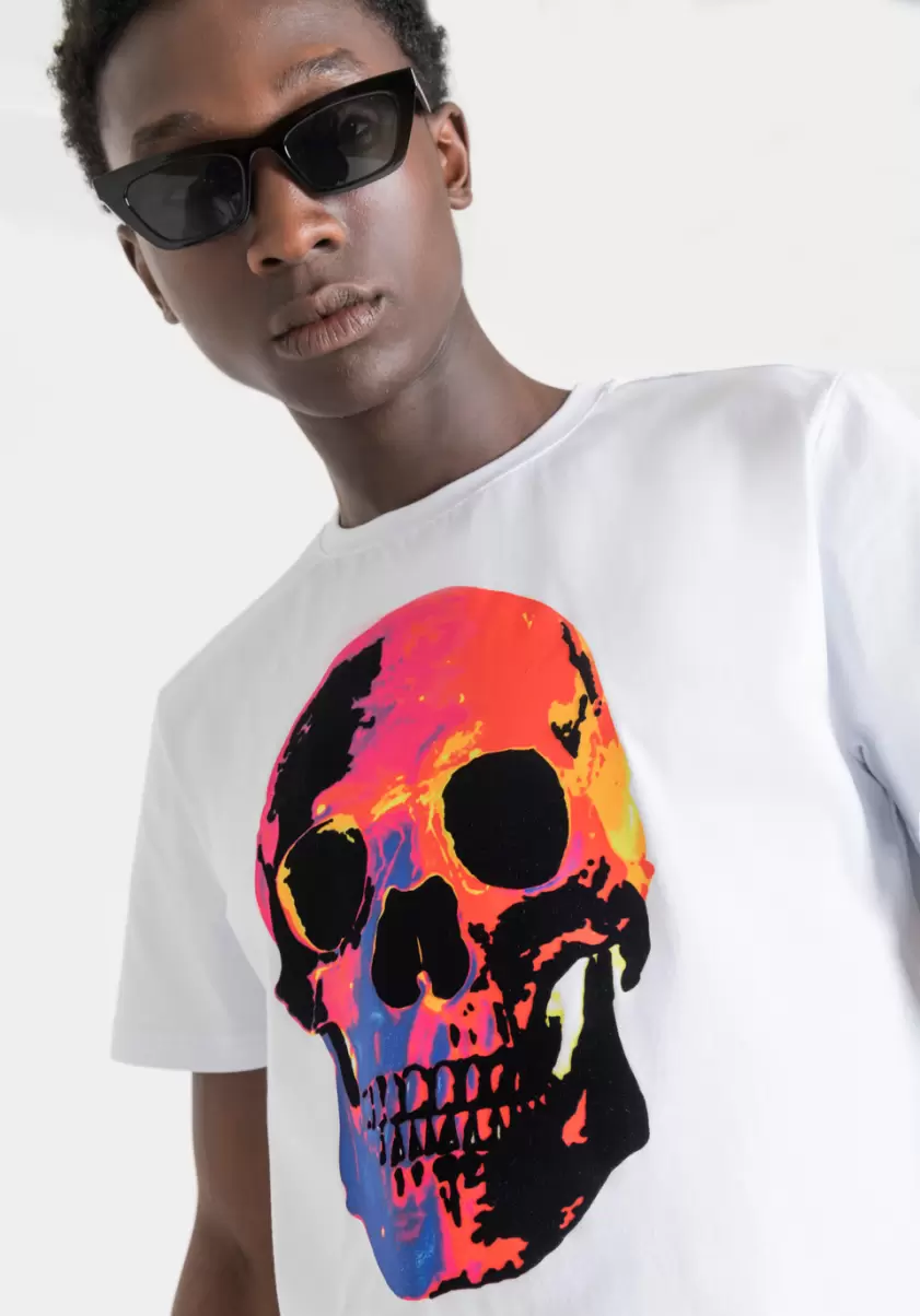 T-Shirt Slim Fit Aus 100 % Weicher Baumwolle Mit Totenkopf-Print Herren Weiß T-Shirts Und Polo Antony Morato - 2
