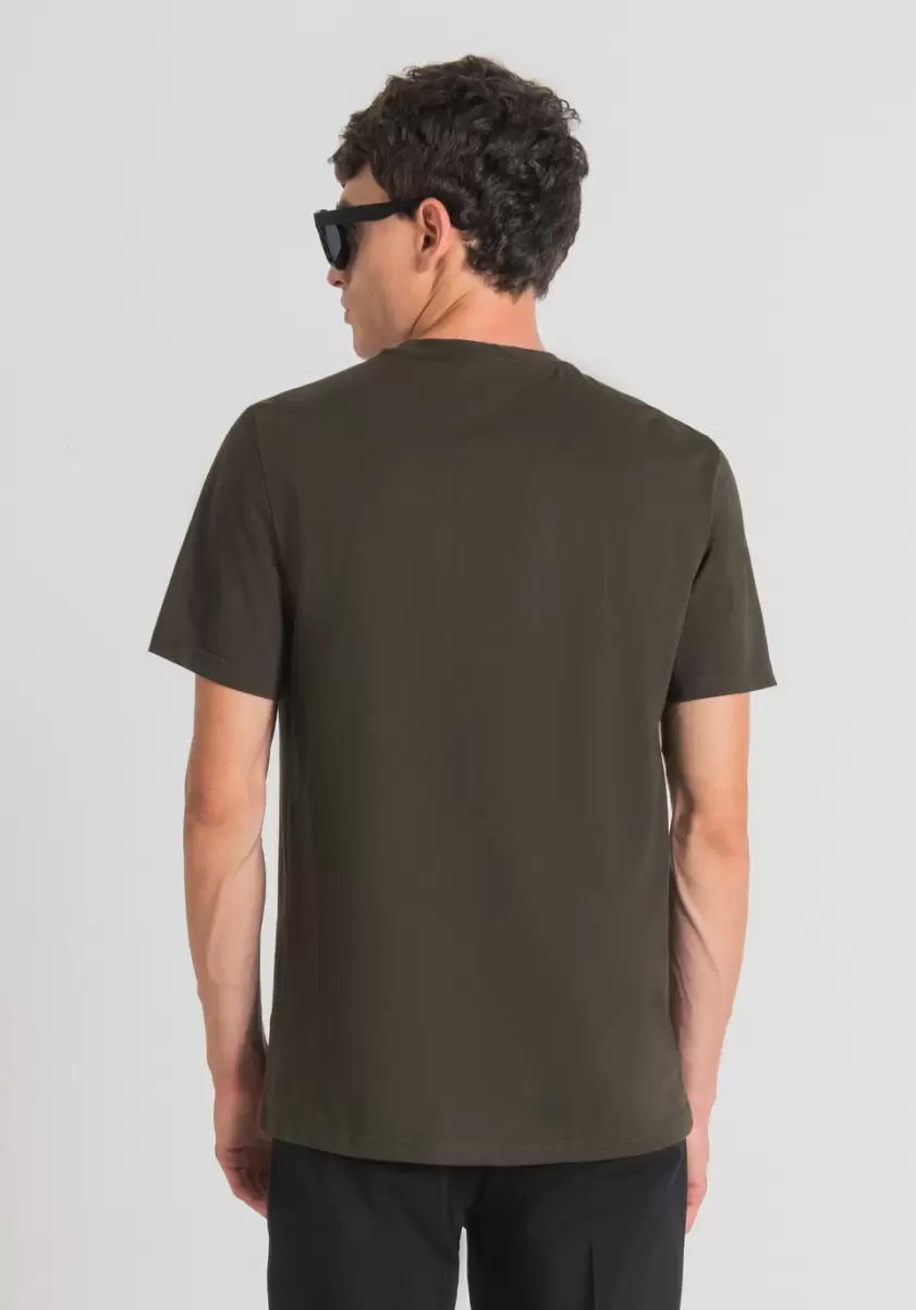 T-Shirt Regular Fit Aus 100 % Baumwolle Mit Flock-Print T-Shirts Und Polo Herren Dunkles Militärgrün Antony Morato - 2