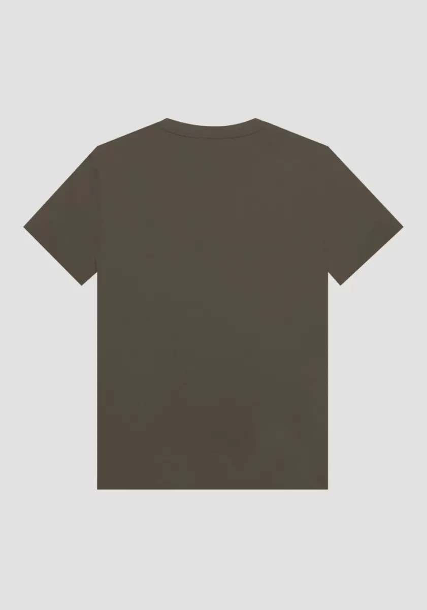 T-Shirt Regular Fit Aus 100 % Baumwolle Mit Flock-Print T-Shirts Und Polo Herren Dunkles Militärgrün Antony Morato - 4