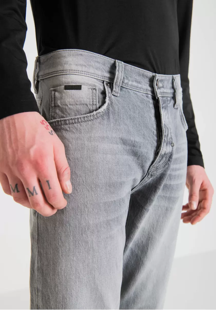 Stahlgrau Herren Jeans Slim Fit „Cleve“ Mit Geradem Bein Aus Grauem Denim Helle Waschung Antony Morato Jeans - 1