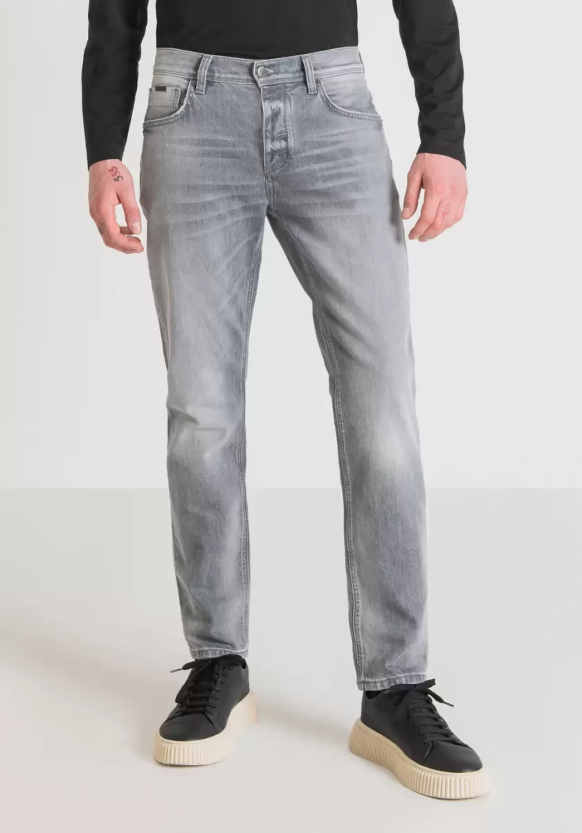 Stahlgrau Herren Jeans Slim Fit „Cleve“ Mit Geradem Bein Aus Grauem Denim Helle Waschung Antony Morato Jeans
