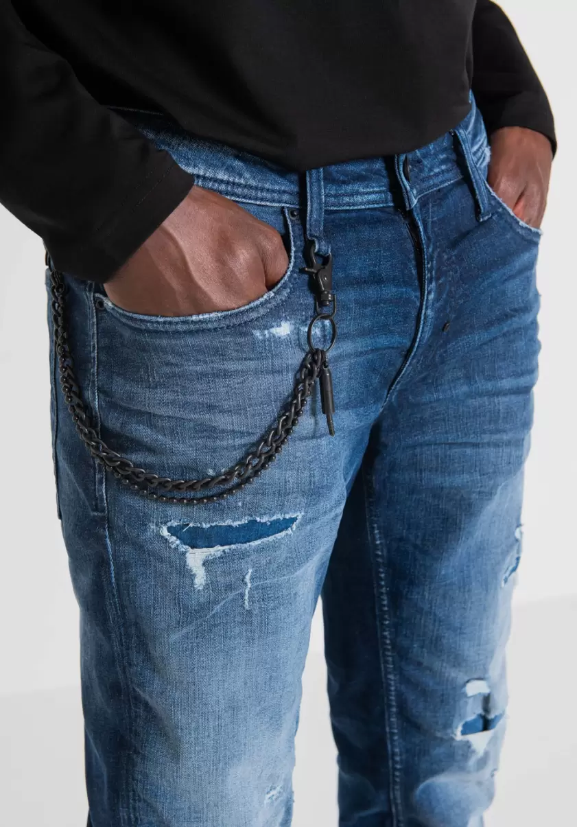 Jeans Herren Jeans Tapered Fit „Iggy“ Aus Stretch-Denim Mit Mittlerer Waschung Blue Denim Antony Morato - 2
