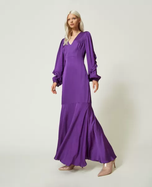 Maxikleid Aus Jacquard Mit Volants Festliche Kleider Dunkles Lavendel Online-Shop Damen Twinset