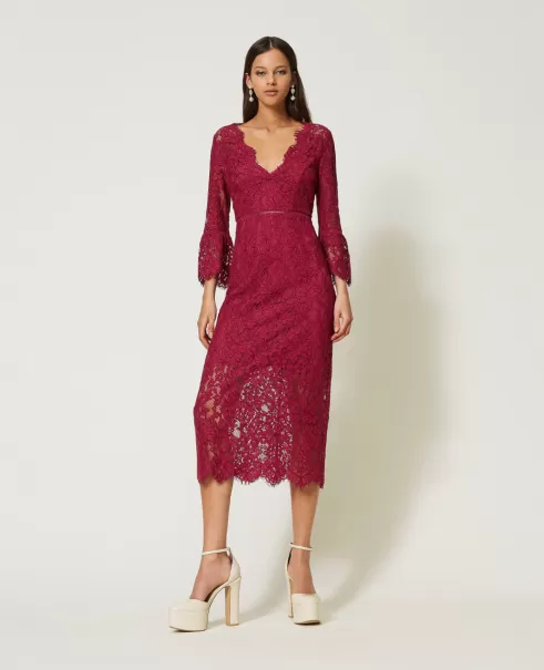 Damen Festliche Kleider Bestellung Raspberry Radiance-Violett Twinset Midikleid Aus Makrameespitze