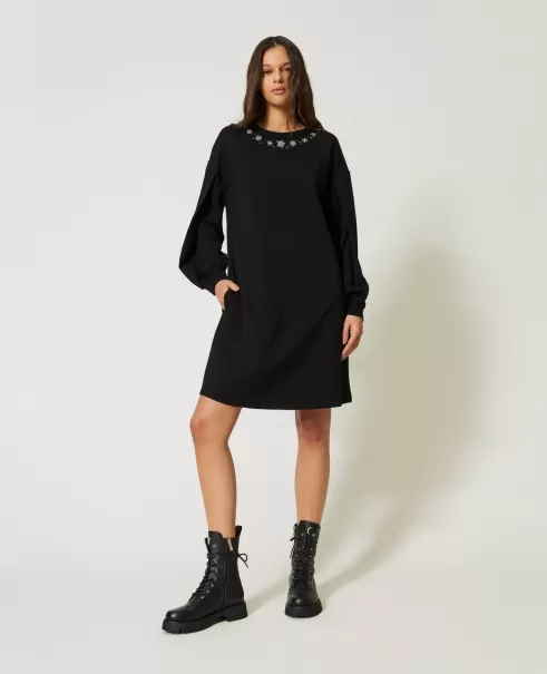 Schwarz Damen Twinset Kurze Kleider Design Kurzes Kleid Mit Stickerei