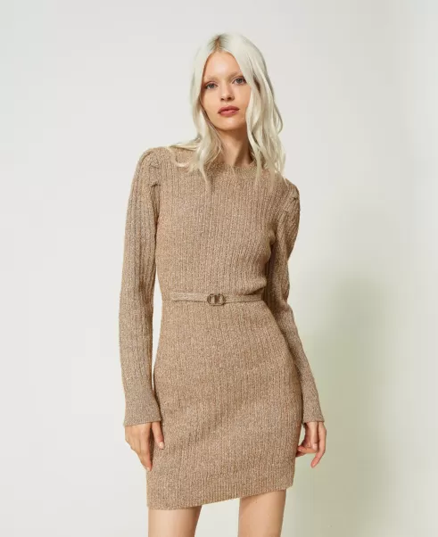 Pecan Brown Damen Twinset Verkaufspreis Kurze Kleider Kurzes Kleid Mit Rippenmuster Und Pailletten