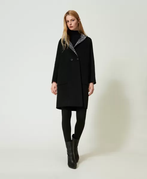 Twinset Schwarz Mäntel Und Trenchcoats Damen Mantel Aus Zweilagigem Tuch Mit Stickereien Zuverlässigkeit